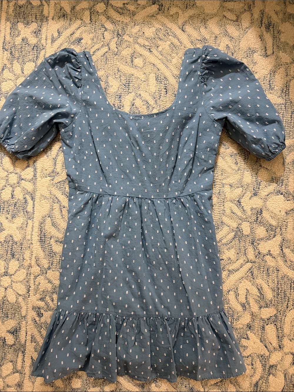 LOFT Blue Puff-Sleeve Cotton dress with Eyelet Dot